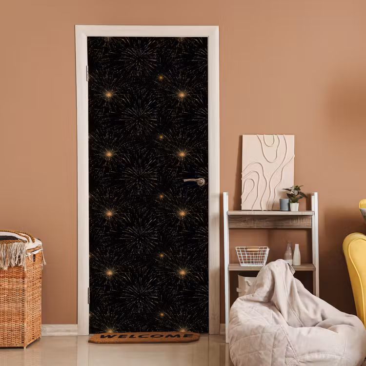 Vuurwerk - Patroon - Feestelijk - Goud - Zwart deurposter klein 289 -sfeer1