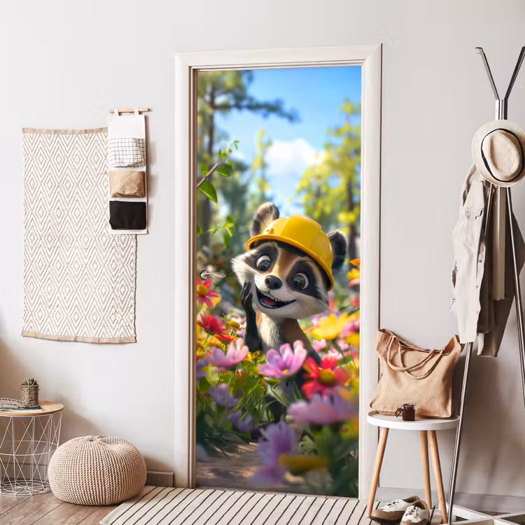 Wasbeer - Natuur - Bloemen - Bouwhelm deurposter klein -sfeer6