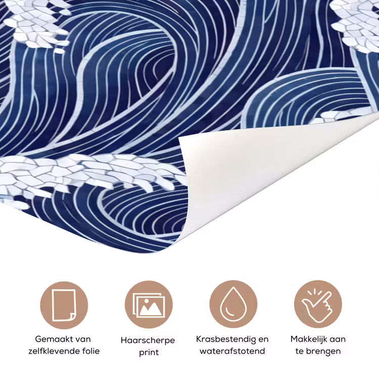 Water - Mozaïek - Landschap - Modern - Blauw deurposter klein -closeup_NL