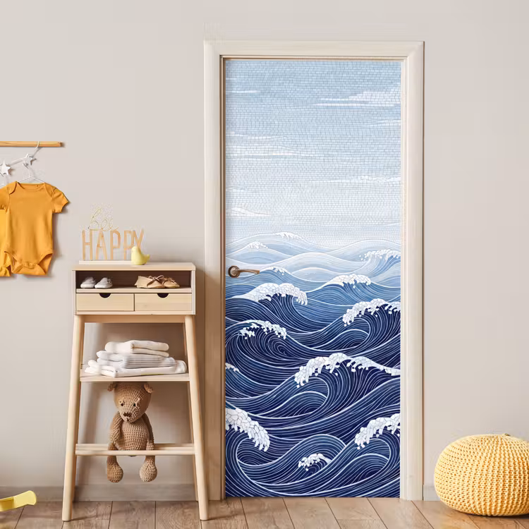 Water - Mozaïek - Landschap - Modern - Blauw deurposter klein -sfeer4