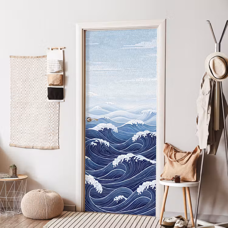 Water - Mozaïek - Landschap - Modern - Blauw deurposter klein -sfeer6