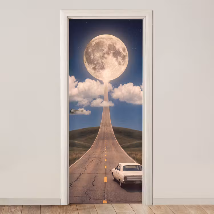 Deursticker - Weg - Maan - Nacht - Weg - Maan - Nacht deurposter klein