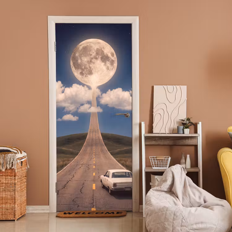 Deursticker - Weg - Maan - Nacht - Weg - Maan - Nacht deurposter klein