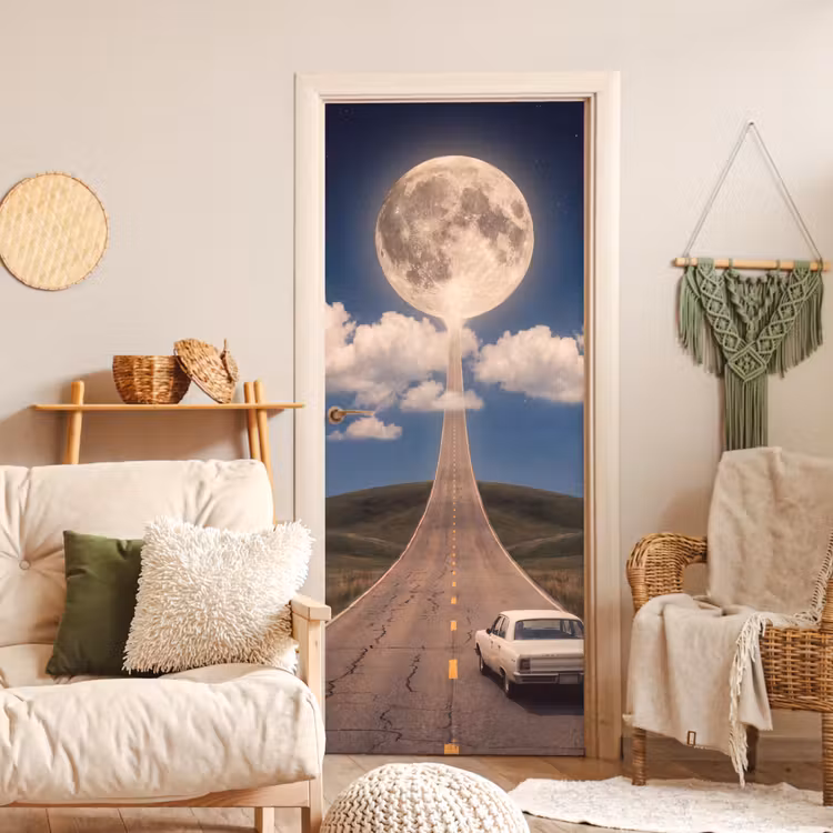 Deursticker - Weg - Maan - Nacht - Weg - Maan - Nacht deurposter klein