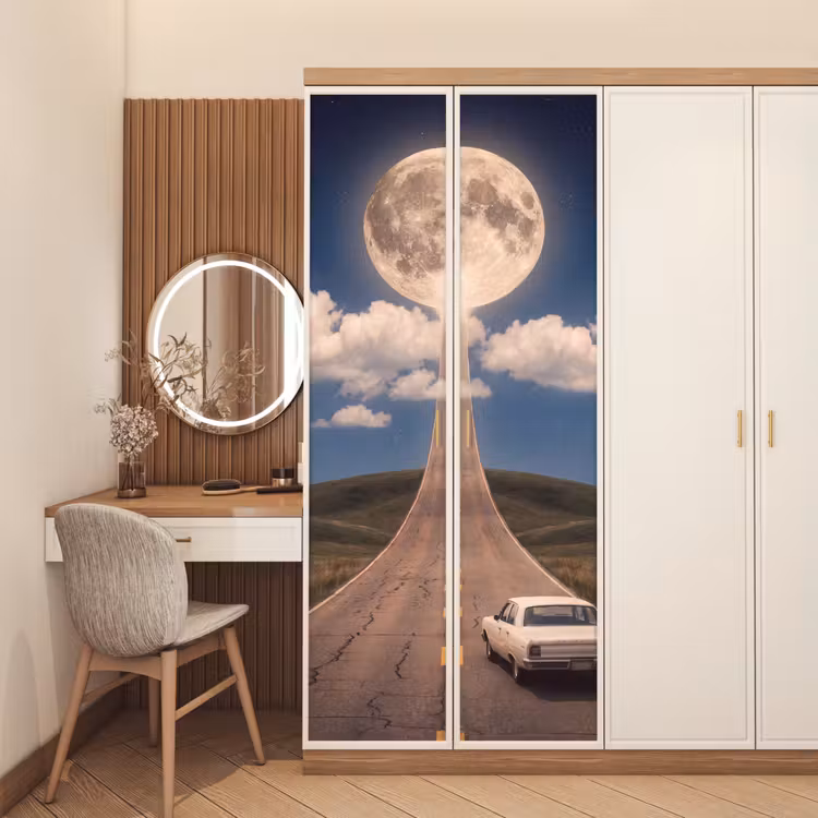 Deursticker - Weg - Maan - Nacht - Weg - Maan - Nacht deurposter klein