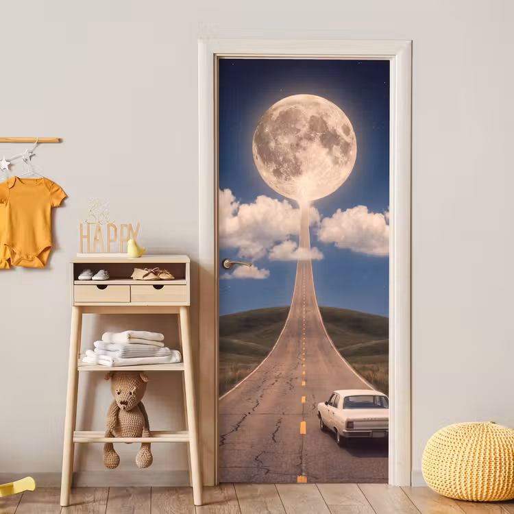 Deursticker - Weg - Maan - Nacht - Weg - Maan - Nacht deurposter klein