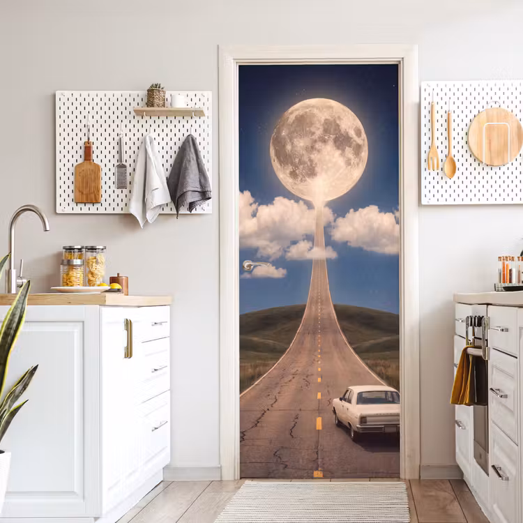 Deursticker - Weg - Maan - Nacht - Weg - Maan - Nacht deurposter klein