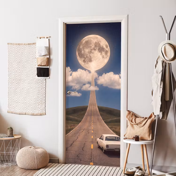 Deursticker - Weg - Maan - Nacht - Weg - Maan - Nacht deurposter klein