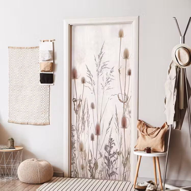 Weidebloemen - Design - Sepia deurposter klein -sfeer6