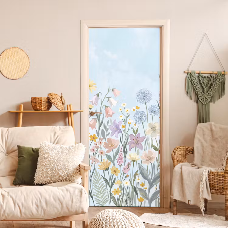 Weidebloemen - Illustratie - Kleurrijk deurposter klein -sfeer2