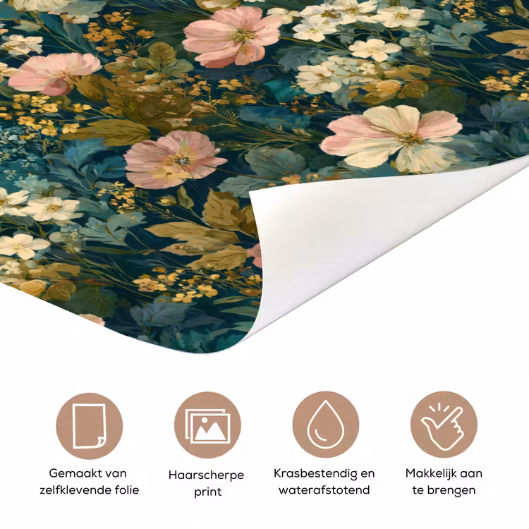 Wilde bloemen - Botanisch - Patroon - Roze - Romantisch deurposter klein 289 -closeup_NL