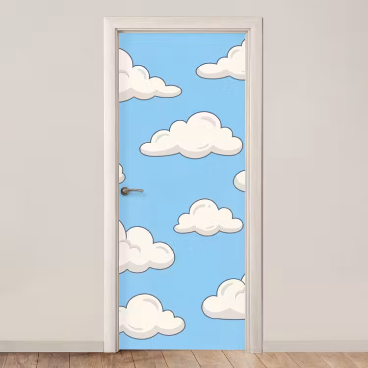 Wolk - Cartoon - Lucht - Blauw - Wit deurposter klein -3d_beige