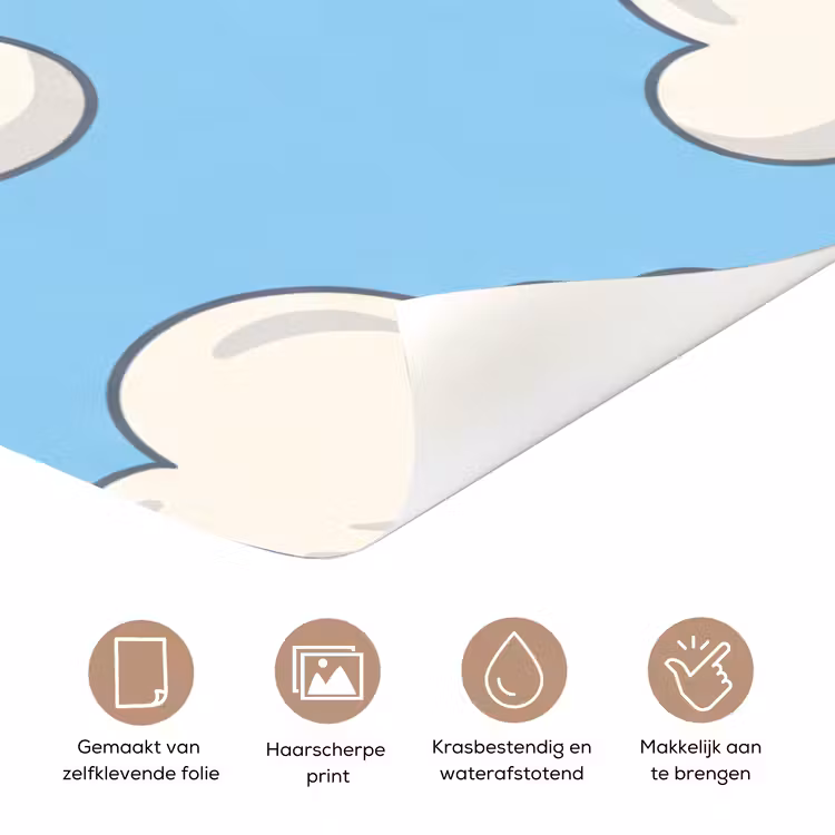 Wolk - Cartoon - Lucht - Blauw - Wit deurposter klein -closeup_NL