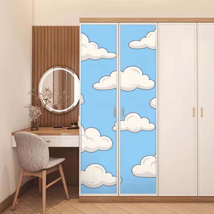 Wolk - Cartoon - Lucht - Blauw - Wit deurposter klein -sfeer3