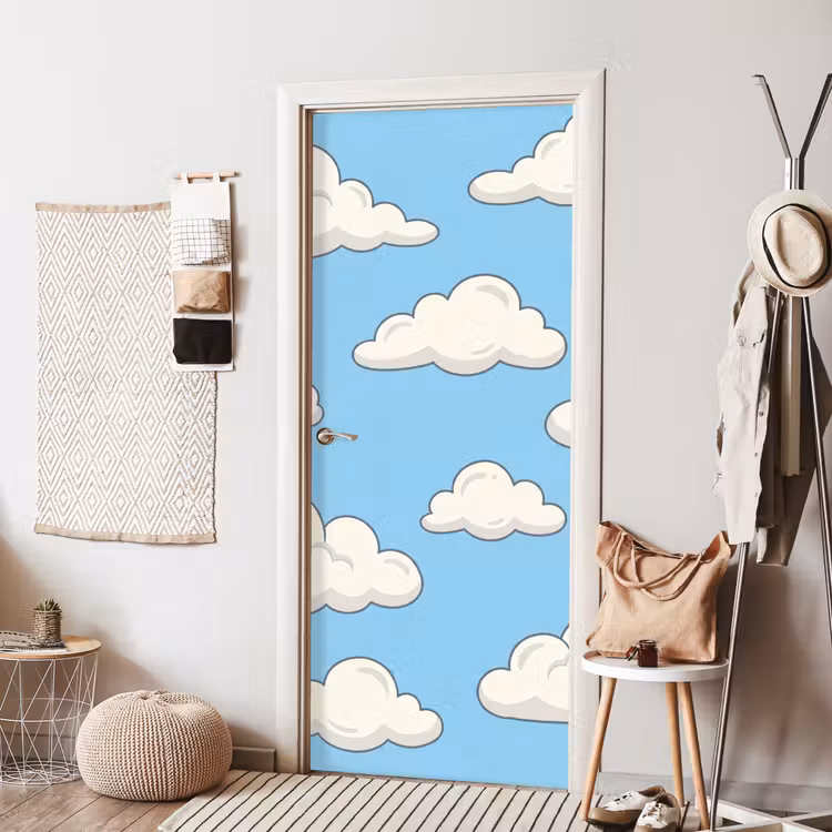 Wolk - Cartoon - Lucht - Blauw - Wit deurposter klein -sfeer6