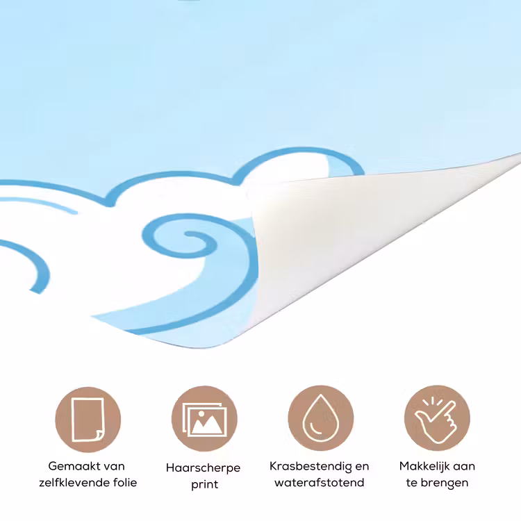 Wolk - Lucht - Cartoon - Blauw - Wit deurposter klein -closeup_NL