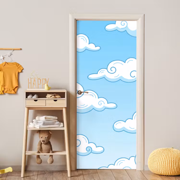 Wolk - Lucht - Cartoon - Blauw - Wit deurposter klein -sfeer4