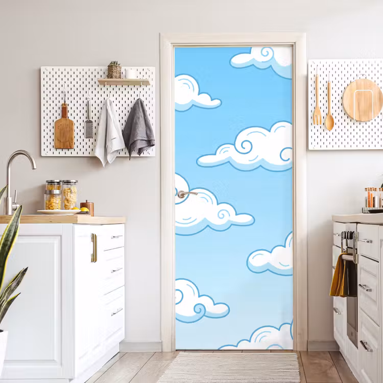 Wolk - Lucht - Cartoon - Blauw - Wit deurposter klein -sfeer5