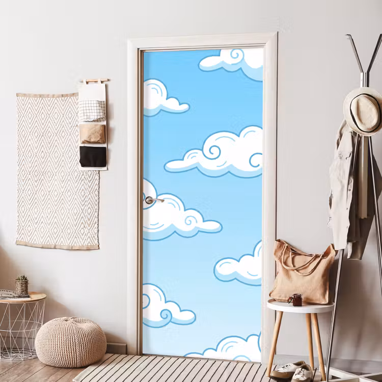 Wolk - Lucht - Cartoon - Blauw - Wit deurposter klein -sfeer6