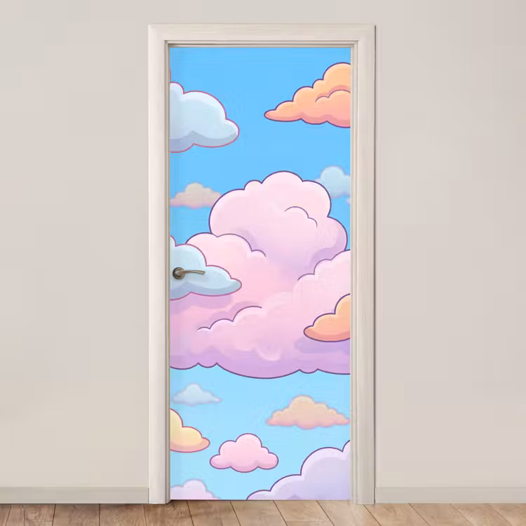 Wolk - Lucht - Natuur - Illustratie - Pastel deurposter klein -3d_beige