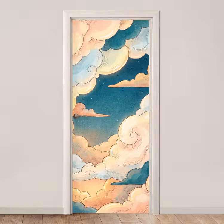 Wolk - Lucht - Natuur - Illustratief - Oranje deurposter klein -3d_beige