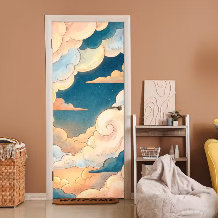 Wolk - Lucht - Natuur - Illustratief - Oranje deurposter klein -sfeer1