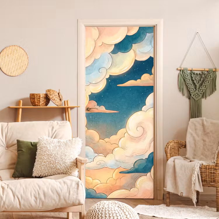 Wolk - Lucht - Natuur - Illustratief - Oranje deurposter klein -sfeer2