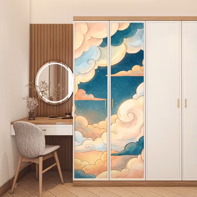 Wolk - Lucht - Natuur - Illustratief - Oranje deurposter klein -sfeer3