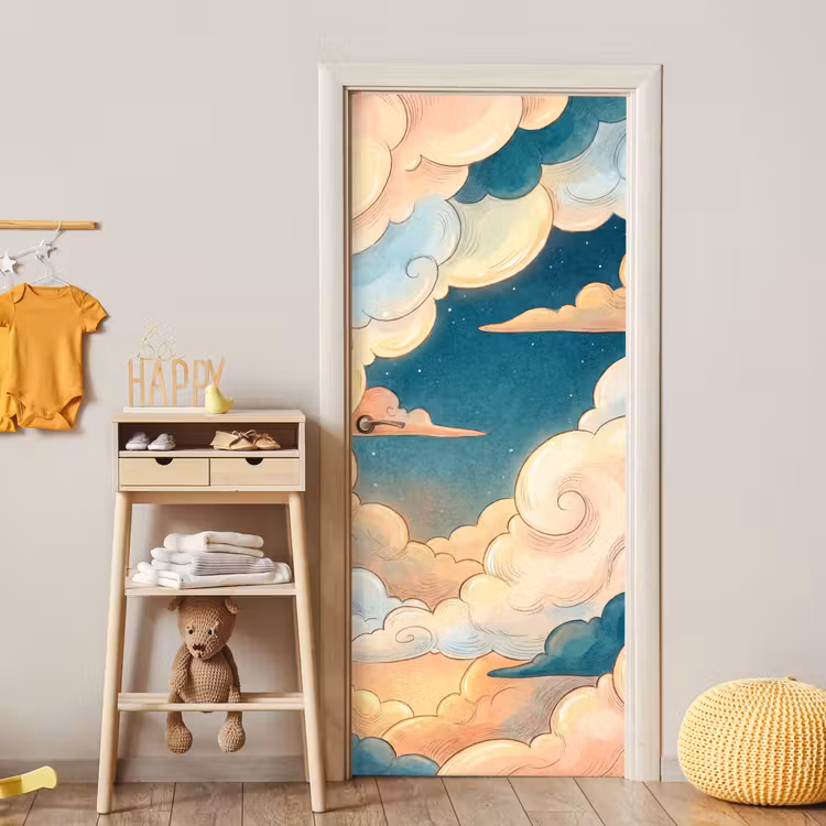 Wolk - Lucht - Natuur - Illustratief - Oranje deurposter klein -sfeer4