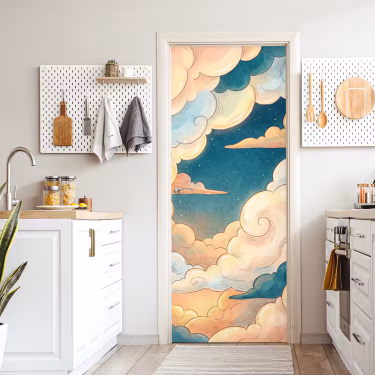 Wolk - Lucht - Natuur - Illustratief - Oranje deurposter klein -sfeer5