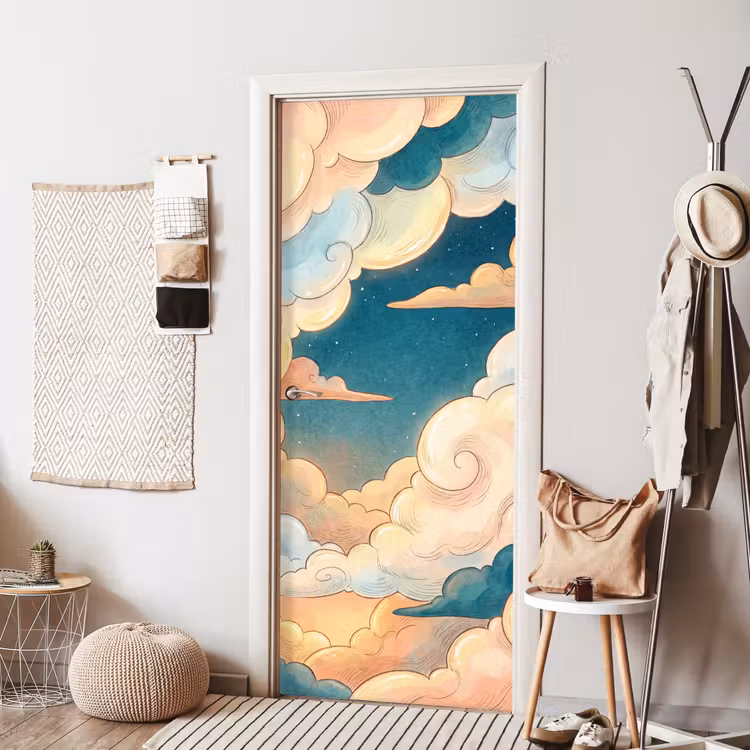 Wolk - Lucht - Natuur - Illustratief - Oranje deurposter klein -sfeer6