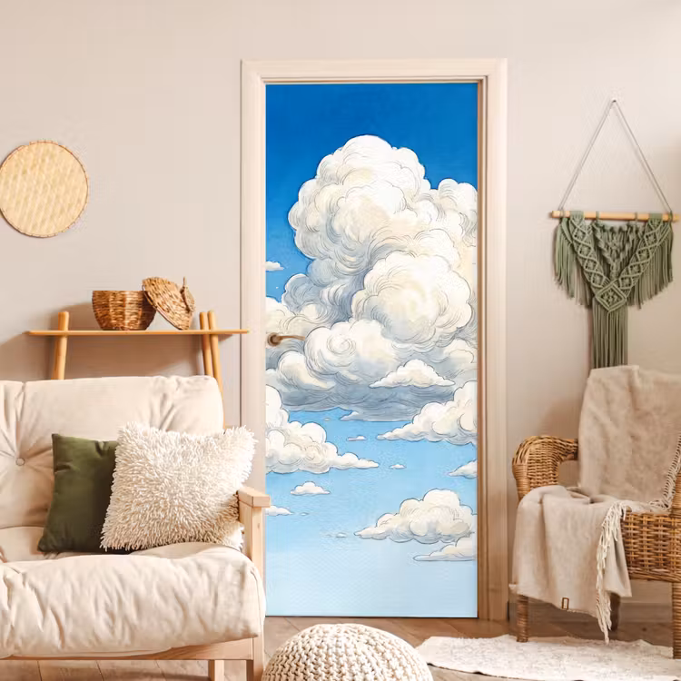 Wolken - Blauwe lucht - Natuur - Modern - Wit deurposter klein -sfeer2