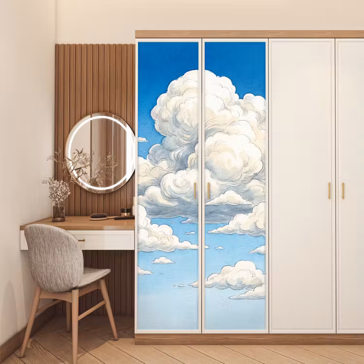 Wolken - Blauwe lucht - Natuur - Modern - Wit deurposter klein -sfeer3