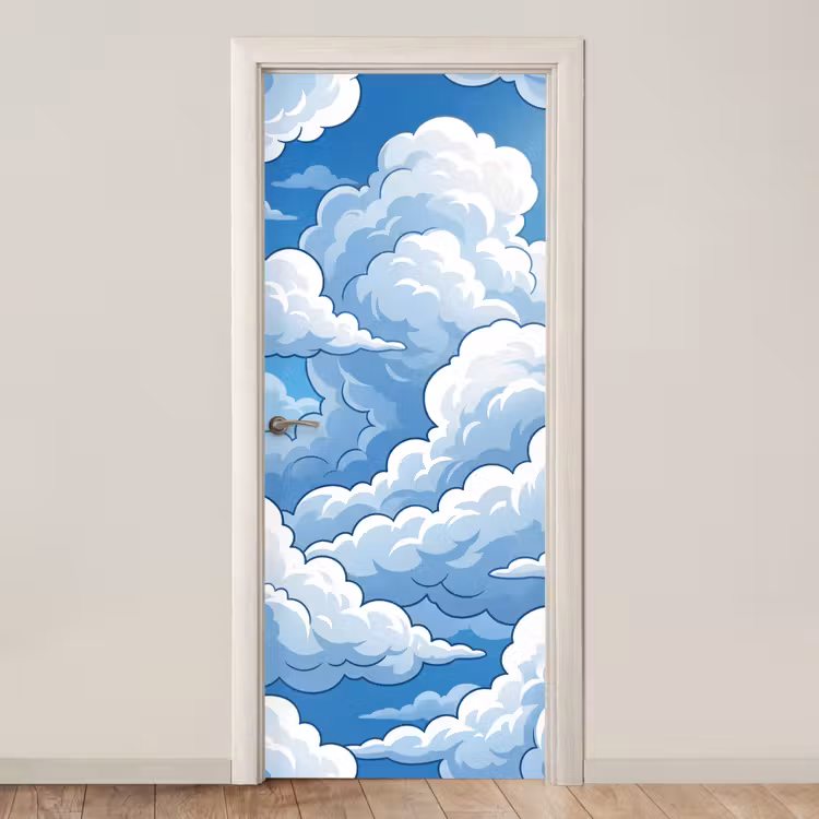 Wolken - Hemel - Abstract - Wit deurposter klein -3d_beige