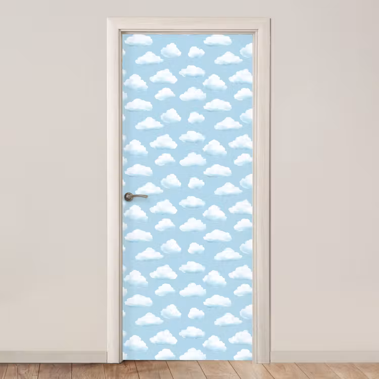 Wolken - Illustratie - Blauw deurposter klein 289 -3d_beige