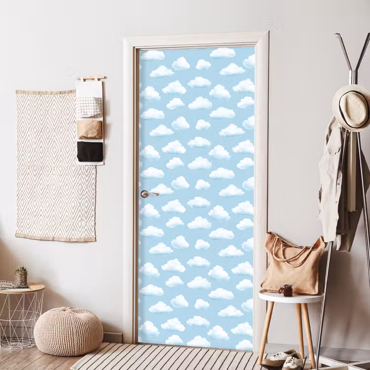 Wolken - Illustratie - Blauw deurposter klein 289 -sfeer6