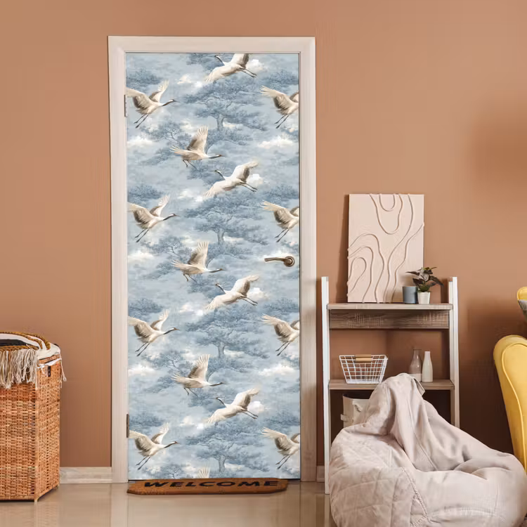 Wolken - Kraanvogels - Blauw deurposter klein 289 -sfeer1