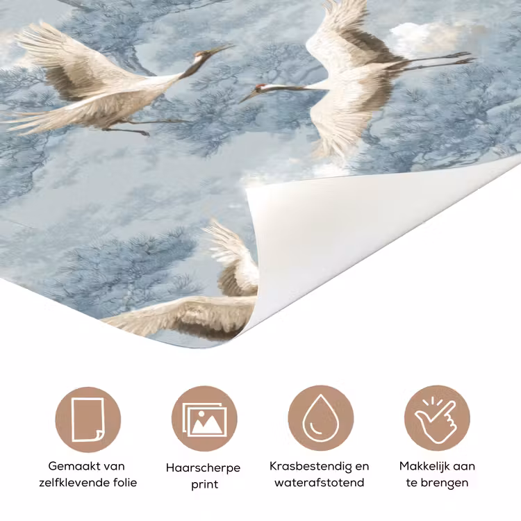 Wolken - Kraanvogels - Blauw deurposter klein 289 -closeup_NL