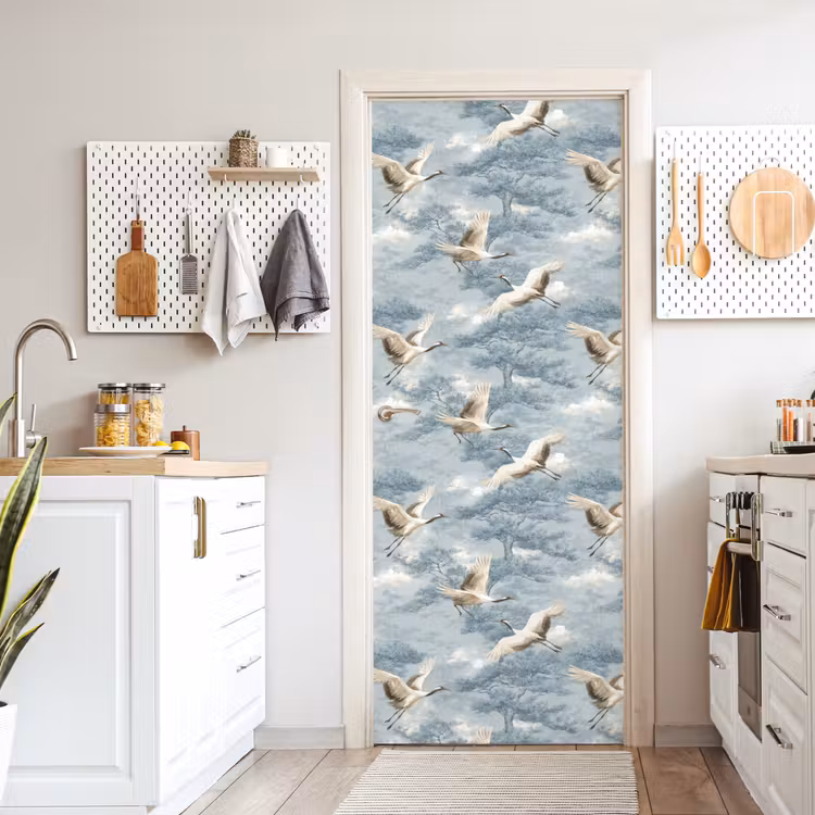 Wolken - Kraanvogels - Blauw deurposter klein 289 -sfeer5