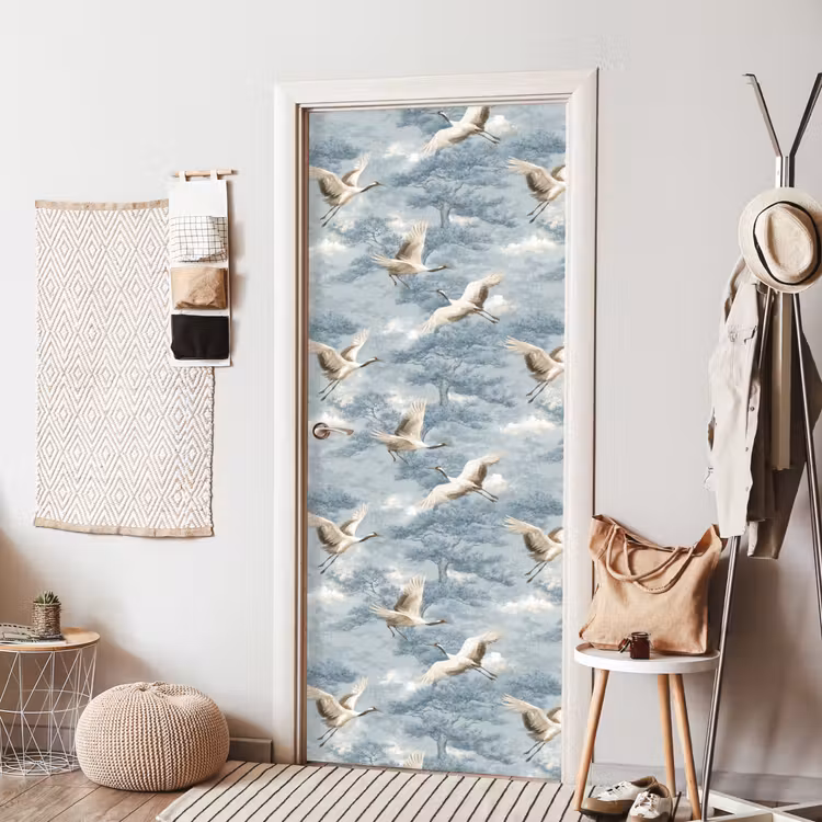 Wolken - Kraanvogels - Blauw deurposter klein 289 -sfeer6
