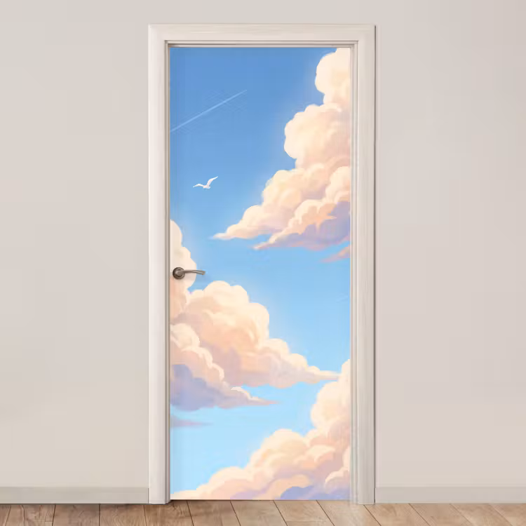 Wolken - Lucht - Natuur - Blauw deurposter klein -3d_beige