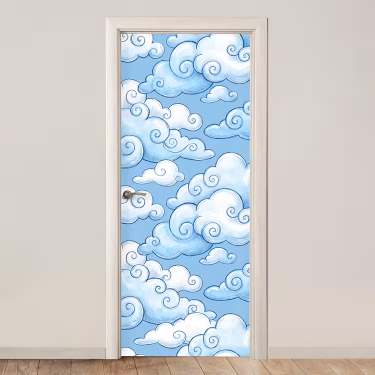 Wolken - Patroon - Hemel - Illustratie - Wit deurposter klein -3d_beige