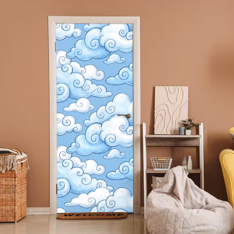 Wolken - Patroon - Hemel - Illustratie - Wit deurposter klein -sfeer1