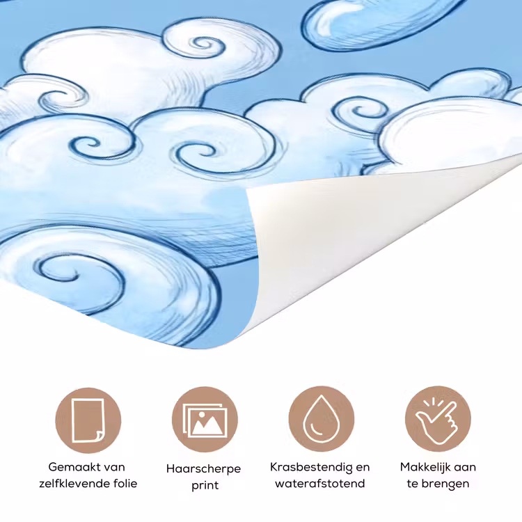 Wolken - Patroon - Hemel - Illustratie - Wit deurposter klein -closeup_NL