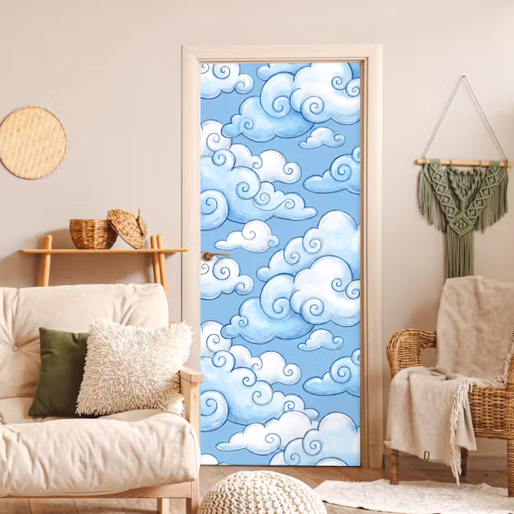 Wolken - Patroon - Hemel - Illustratie - Wit deurposter klein -sfeer2