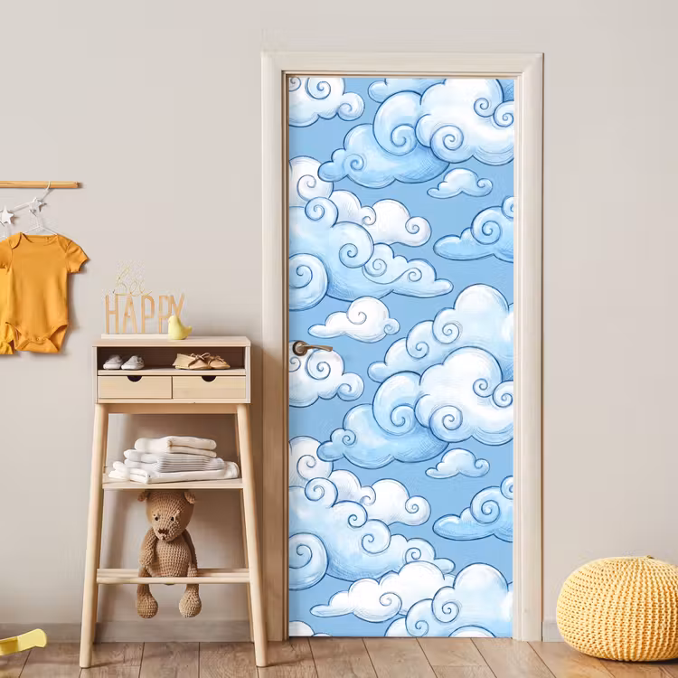 Wolken - Patroon - Hemel - Illustratie - Wit deurposter klein -sfeer4