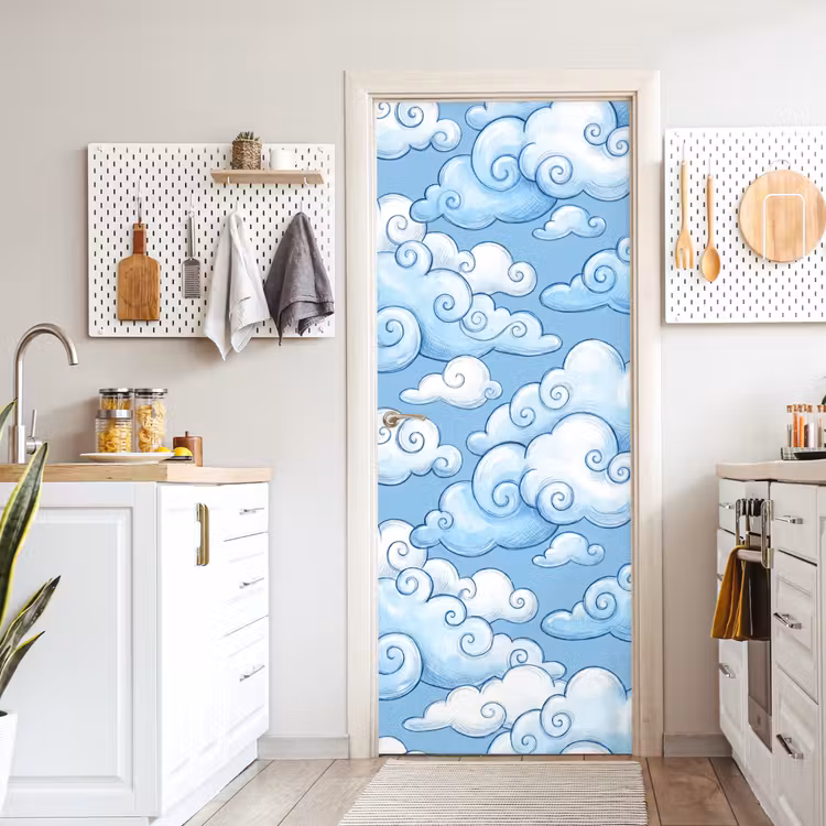 Wolken - Patroon - Hemel - Illustratie - Wit deurposter klein -sfeer5