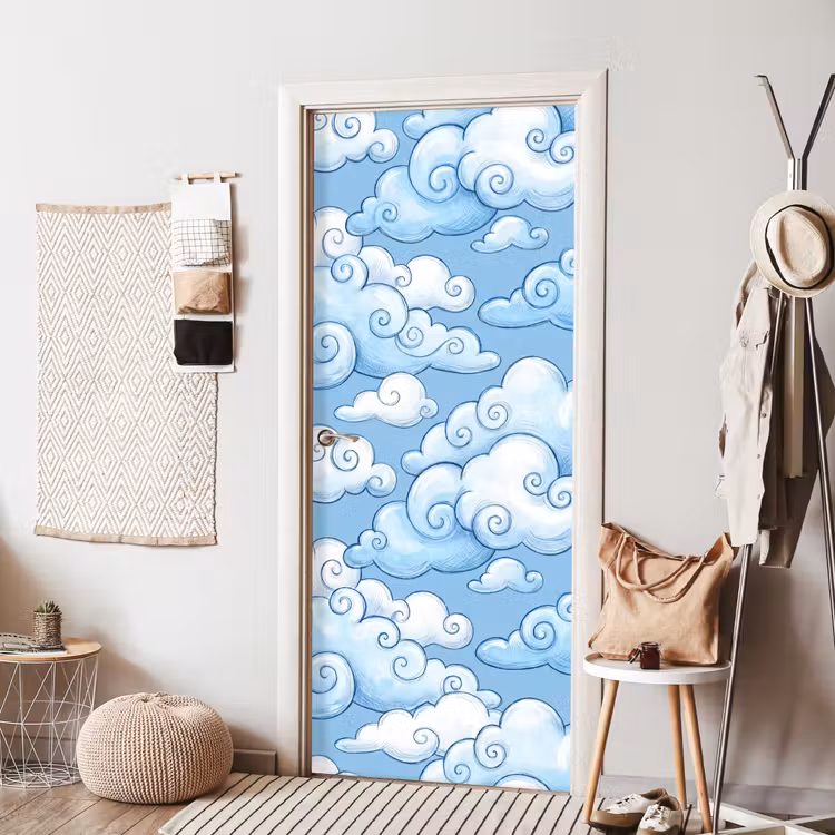 Wolken - Patroon - Hemel - Illustratie - Wit deurposter klein -sfeer6