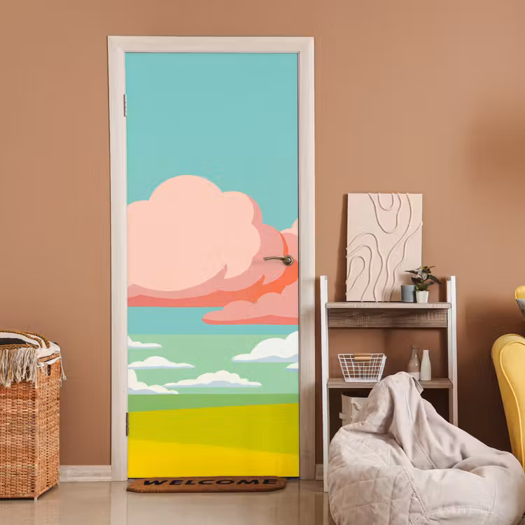 Wolken - Roze - Natuur - Modern - Pastel deurposter klein -sfeer1