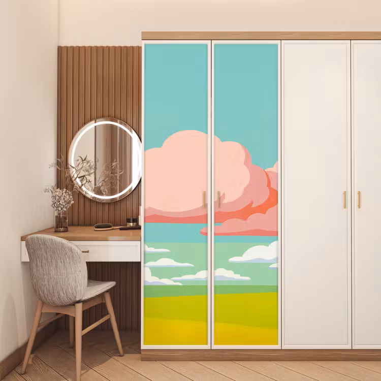 Wolken - Roze - Natuur - Modern - Pastel deurposter klein -sfeer3